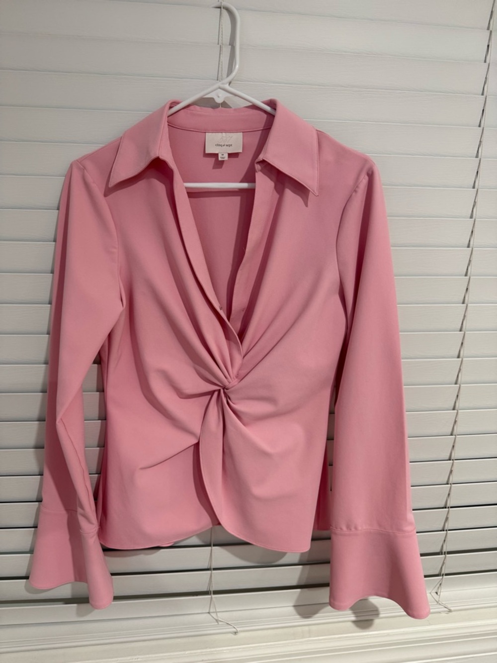 cinq a sept Pink Twist-Front Button Down Shirt